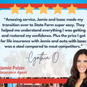 Isaac and I were happy to make Cynthia’s transition smooth. We walked her through everything, restored her confidence, and helped her get a great deal on life and auto insurance.