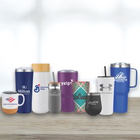 QBF has all different styles of drinkware including tumblers, water bottles, mugs and more!