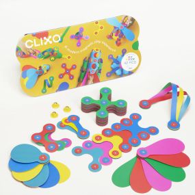 One of our favorite finds over the past year is Clixo. These little packs offer a rainbow of fun possibilities. Kids are engaged and captivated as they build hanging, curving or wearable creations! Packs are light and compact, perfect for creating or wearing, at home or on the go. I personally love the clicking sound of the magnetic snaps.