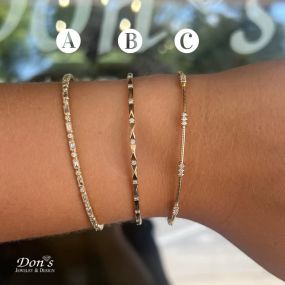 We promise when you try these beauties on, your mood will INSTANTLY change ✨ Which of these yellow gold bangle bracelets is YOUR favorite? ????
