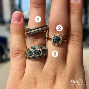 Check out these ✨sparkly✨ blue diamond rings!! Fancy colored diamonds are rare and very valuable. Fancy colored diamonds add a unique twist to the classic diamond ???? Which one is your favorite?