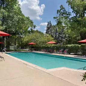 Large swimming pool available to renters of Plymouth Woods Apartments