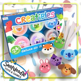 ????️Looking for fun indoor activities for this rainy weekend?????️ 
Get creative with the OOLY Creatibles Deluxe Air-Dry Clay Kit! With 24 colors and 3 double-sided shaping tools, your mini Michelangelo can mold a multitude of masterpieces!  ???????? 
Swing by Snapdoodle to find this and tons of other screen-free fun!