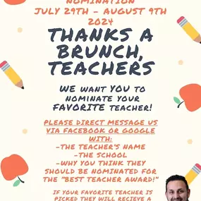 Nominate your FAVORITE TEACHER via Direct Message so help them this school year!