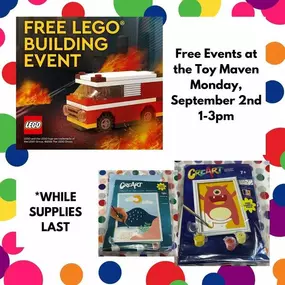 Our next event is right around the corner! This Labor Day from 1-3PM, we will have Lego Fire Truck make and take at our Preston Hollow location and CreArt paint by number at our Park Cities and Southlake location. Come stop by and check out all the fun!