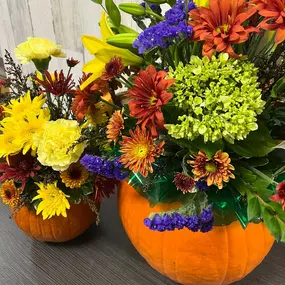 We have floral arrangements made in REAL pumpkins!! Stop by to pick one out before they’re gone! The perfect gift for fall lovers!????