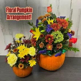 We have floral arrangements made in REAL pumpkins!! Stop by to pick one out before they’re gone! The perfect gift for fall lovers!????