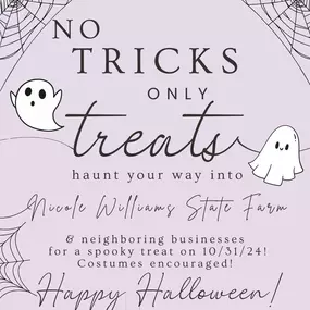 No tricks, only treats! ???????? Join us on October 31st for a spook-tacular Halloween treat! Stop by our office and neighboring businesses in costume and enjoy some Halloween goodies. We can’t wait to see you there!