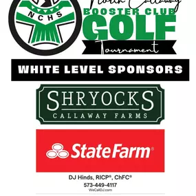 I'm excited to be a white-level sponsor for the North Callaway Booster Club golf tournament! It’s great to support the club's mission of helping athletes reach their academic and athletic goals.