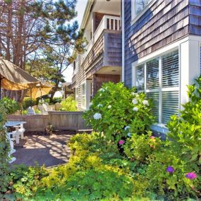 Off the beaten track in mid-town, secluded and quiet, easy parking, gas fireplaces. Kitchenettes, ocean views, jacuzzi tubs, patios available. No Pets or Children Under 12.