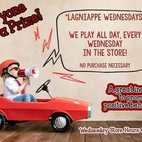 Guess what tomorrow is?! ????

IYKYK...but we're sure your little ones already have the date circled on their calendar! ????️

It's Lagniappe Wednesday at Bayou Kids! Stop by for a little fun, let your kiddos drop a chip on our addictive PLINKO board and watch their faces light up as they win a prize! Who's ready for a little mid-week magic? ✨ See you there!