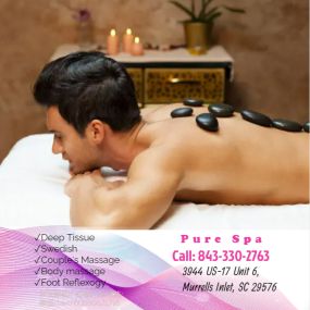 A hot stone massage is a type of massage therapy. It’s used to help you relax and ease tense muscles 
and damaged soft tissues throughout your body.