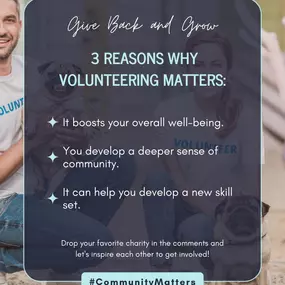 Want to make a difference and feel great doing it? ✨ Volunteering is a powerful way to give back to your community, connect with amazing people, and even learn new skills. Let's inspire each other to get involved!