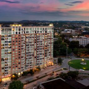 Aerial twilight view of Camden Music Row and Buddy Killen Circle