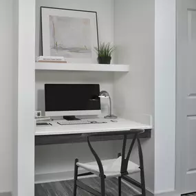 Built-in desk with built-in shelves at Camden Music Row apartments in Nashville, TN