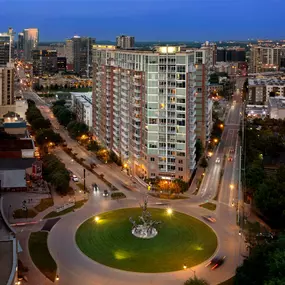 Aerial twilight view of Camden Music Row looking toward downtown Nashville