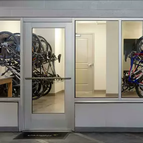 Enclosed bike storage room in the garage.