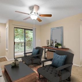 Living Room and Hallway View at Rosemont Apartments in Roswell, Georgia