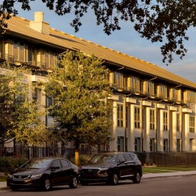 Exterior view of Villas building showing parking in front