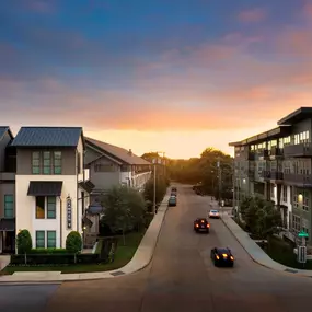 Twilight view of both sides of the community