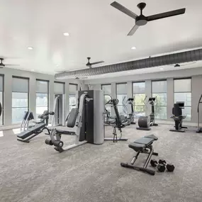 24-hour fitness center on the Villas side at Camden Greenville apartments in Dallas, TX