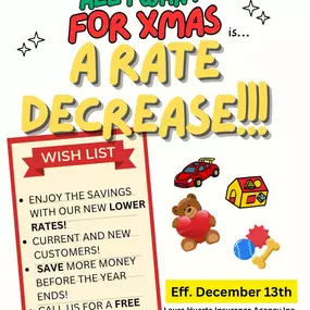 ????GREAT NEWS!????Laura Huerta State Farm is excited to inform you that LOWER RATES are here! ????Just in time for the holidays, with the rate decrease, expect lower rates on your current insurance needs and give us a call for a free quote! ????✨❤️