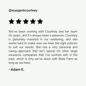 ????We just received an amazing review! ???? We are incredibly grateful for your kind words and loyalty. At Courtney Khashabi Insurance Agency Inc, we pride ourselves on delivering personalized and caring service. Thank you for choosing us! 
If you haven't already, please share your positive experience about our office on google or yelp.