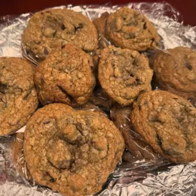 Homemade cookies with multiple types of chocolate chips from one of our 50+ year long policy holders this really brightened our day knowing we gave good care and service over the years. If you had a remarkable experience and you don’t want to make us cookies, a good review will be much appreciated too