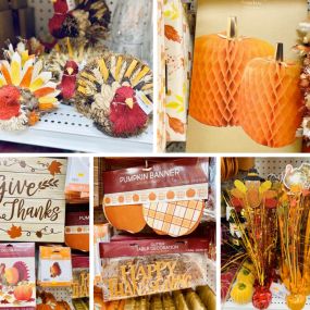 All the fun details for an amazing Thanksgiving! Turkey decorations and centerpieces, Thanksgiving tableware and decor, fun Turkey Day wearables, great crafts and activities to keep the Kids’ Table occupied, Harvest color candles and ribbon, we’ve got it all! Don’t forget the Chocolate Turkeys!