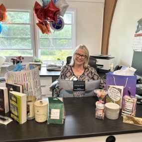 Help us wish Renee a HAPPY BIRTHDAY!!!!
We celebrated yesterday at the office with lunch from Fuji & spoiled Renee with all her favorite things…books, candles, yummy smelling spa stuff, a picnic blanket and a massage gift certificate! 
Happy Birthday Renee! Thank you for all that you do for our customers, we couldn’t do it without you!!!