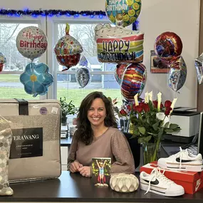 Please help us to wish Jaime a HAPPY BIRTHDAY!!!!

We got to spoil her today with Symeon’s lunch, new sneakers, a new bedset, a candle, throw pillows, a gift card to get her nails done and beautiful flowers from her husband!

We’re so happy that she joined our team. She’s only been here 4 months and it’s amazing how much she has learned and grown! We look forward to what the future holds!
Happy Birthday Jaime!!!