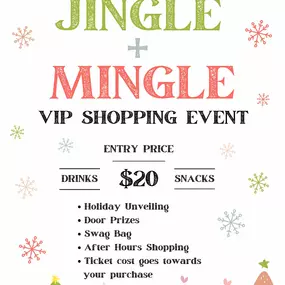 ✨Join us on Friday, November 8th from 6-8pm or 7-9pm for our second annual VIP Shopping Event to celebrate the beginning of our holiday shopping season! ✨ Tickets cost $20 per person and secure your spot in our after hours shopping session and the following VIP perks:

????????????Drinks and snacks from our favorite local vendors
????Door Prizes
????Swag Bag
????Unveiling of our holiday store set
????️After hours shopping - only open to ticket holders
????Your ticket cost simply goes towards you