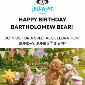 We are opening for special hours on Sunday, June 8th to celebrate a very special friend… Bartholomew Bear! ???????????? From 3pm-6pm, there will be a refresh on our @jellycat product selection, unique photo opportunities, swag bags* for our first 50 customers and more! Don’t miss this exclusive event as we wish Bartholomew Bear a very happy birthday! Can’t wait to see you this weekend.