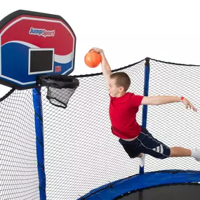 Slam dunk like a PRO with our flexible ProFlex rim!
????Designed to fit securely on your JumpSport Trampoline Safety Net Enclosure!
????Includes Backboard, cushioned hoop with Heavy-duty ProFlex hardware, and inflatable ball!
Happy Backyards - Call (615) 595-5582 to start building backyard memories that last a lifetime