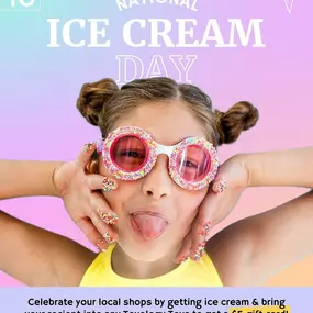 It's National Ice Cream Day! ???? Celebrate your local ice cream shops by getting ice cream! Bring your receipt into Toyology Toys Sunday 7/16 or Monday 7/17 to get a FREE $5 Toyology gift card!