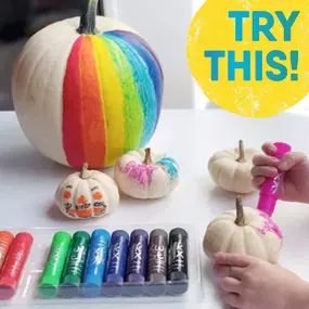 Did you know Kwik Stix can draw on pumpkins?? ???? 
It's a great no-carve alternative for jack-o-lantern decoration! Endless creative possibilities await with these tempera paint sticks… best part is they dry in 90 seconds!