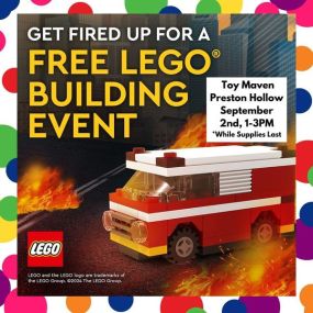 Our next event is right around the corner! This Labor Day from 1-3PM, we will have Lego Fire Truck make and take at our Preston Hollow location and CreArt paint by number at our Park Cities and Southlake location. Come stop by and check out all the fun!