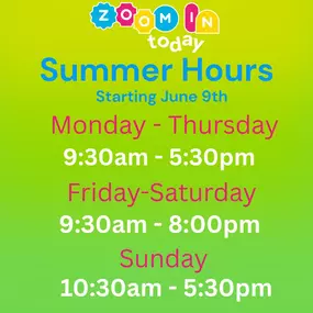 Summer fun starts here with extended hours beginning June 9th. We'll be open until 8pm on Fridays and Saturdays!