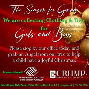 Family, as we approach the Holiday Season, we ask that you help us Spread some Holiday Cheer. ????We are hosting our 8th annual Angel Tree to benefit the Boys & Girls Club of the Virginia Peninsula. We all know that now, more than ever, we need to Spread Some Love! Stop by our office today and select an Angel from our tree.