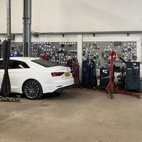 Cars inside the Vauxhall Service Centre Middlesbrough workshop