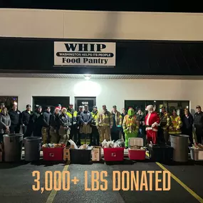 The kindness and generosity of our wonderful community was displayed in full tonight. For our first year during the annual Santa Parade, you donated and WFD collected just over 3,000lbs of food to Washington Helps Its People - WHIP. Words cannot cover the impact this will have on the hundreds of families W. H. I. P. serves every month. Thank you Washington!