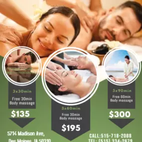 What better way to give that gift than share that gift in our inviting Couples Massage Rooms.  
It's what you have come to expect from Massage but in a larger room, with 2 of our Signature Tables 
with 2 Therapists?one working on each of you.  
Our Therapists will work on each individual person to accommodate their specific needs 
and will orchestrate your Couples experience to ensure you are both relaxed and rejuvenated.