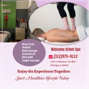 Well trained masseuses use feet in several way to knead the tissues on the patients back. 
The masseuse varies pressure of her/his feet by using props such as bars that help to control the process.