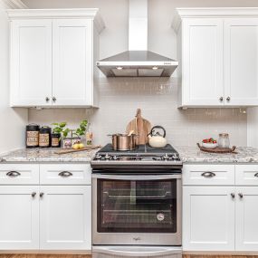 white refinished cabinets