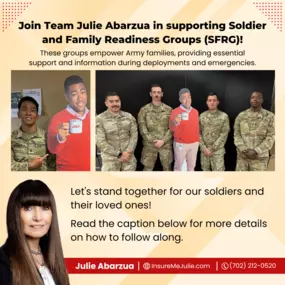 This month Team Julie Abarzua, will be leading an exciting month-long event. 322nd soldiers, along with their families and friends, will be making appearances around town with cut-out Jake. 
Follow along as our team member and Army Reservist with the Nevada 322nd EN CO unit, Alex, posts activity photos on our Facebook, Instagram, and Website, as well as on the personal social media accounts of the soldiers. They'll be sharing their adventures at fun and iconic Vegas locations and Army events. St