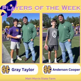 GAMEDAY! Congratulations to our Catholic High Rocket Scout Offensive Player of the Week Gray Taylor and Scout Defensive Player of the Week Anderson Cooper. Good luck tonight to the Rockets as they take on the Sheridan Yellowjackets at Sheridan. We are so proud of these young men for preparing the Rockets to take down the Yellowjackets. Sssssboom!

#MattMorrisStateFarm #CatholicHigh #Rocketsby90 #InsureLittleRock