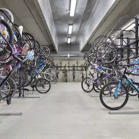 Bike storage room in the parking garage at Camden Franklin Park apartments in Franklin, TN