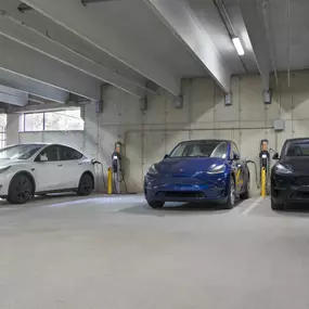 Electric vehicle charging stations in the parking garage at Camden Franklin Park apartments in Franklin, TN