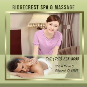 Whether it’s stress, physical recovery, or a long day at work, Ridgecrest Spa & Massage has helped 
many clients relax in the comfort of our quiet & comfortable rooms with calming music.