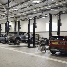 Land Rover Models Inside Stratstone Land Rover Newport Workshop
